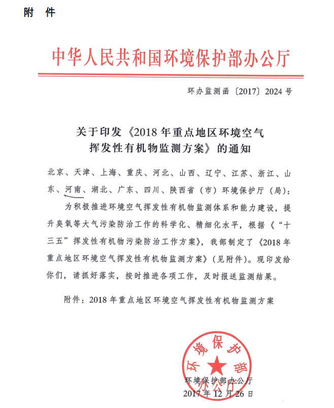 環(huán)境部新發(fā)布：2019年地級及以上城市環(huán)境空氣揮發(fā)性有機(jī)物監(jiān)測方案，附2018年方案要點(diǎn)對比